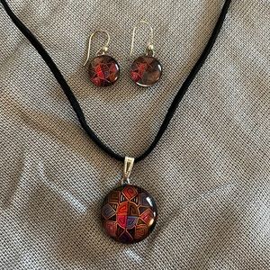 Leather Necklace- Cristal Pendant Set - Handmade Colombia